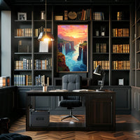 Majestic River Gorge Sunset Landscape Art Poster