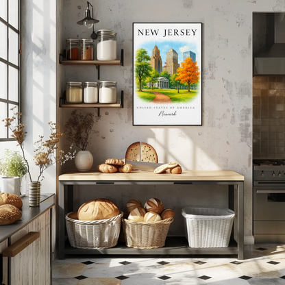 Newark New Jersey Historic Skyline Autumn Park Travel Poster