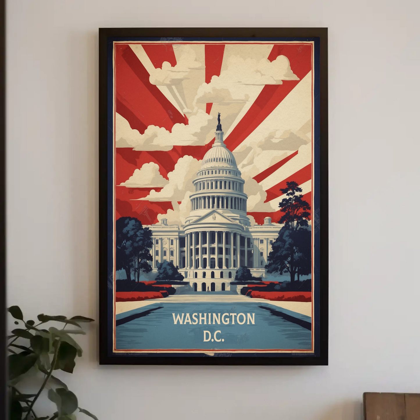 Washington D.C. Capitol Rays Sunrise Glory Vintage Travel Poster