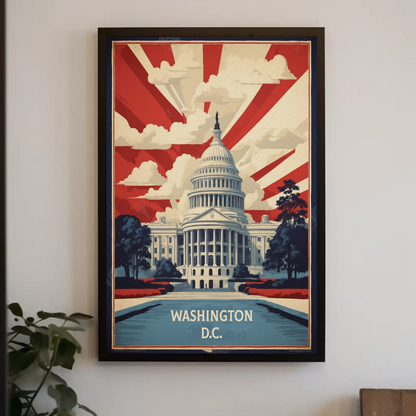 Washington D.C. Capitol Rays Sunrise Glory Vintage Travel Poster