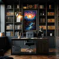 Majestic Mountain Sunset Fantasy Landscape Poster