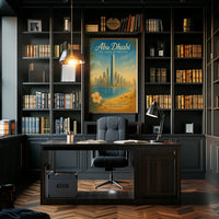 Abu Dhabi Cityscape with Camels Travel Poster