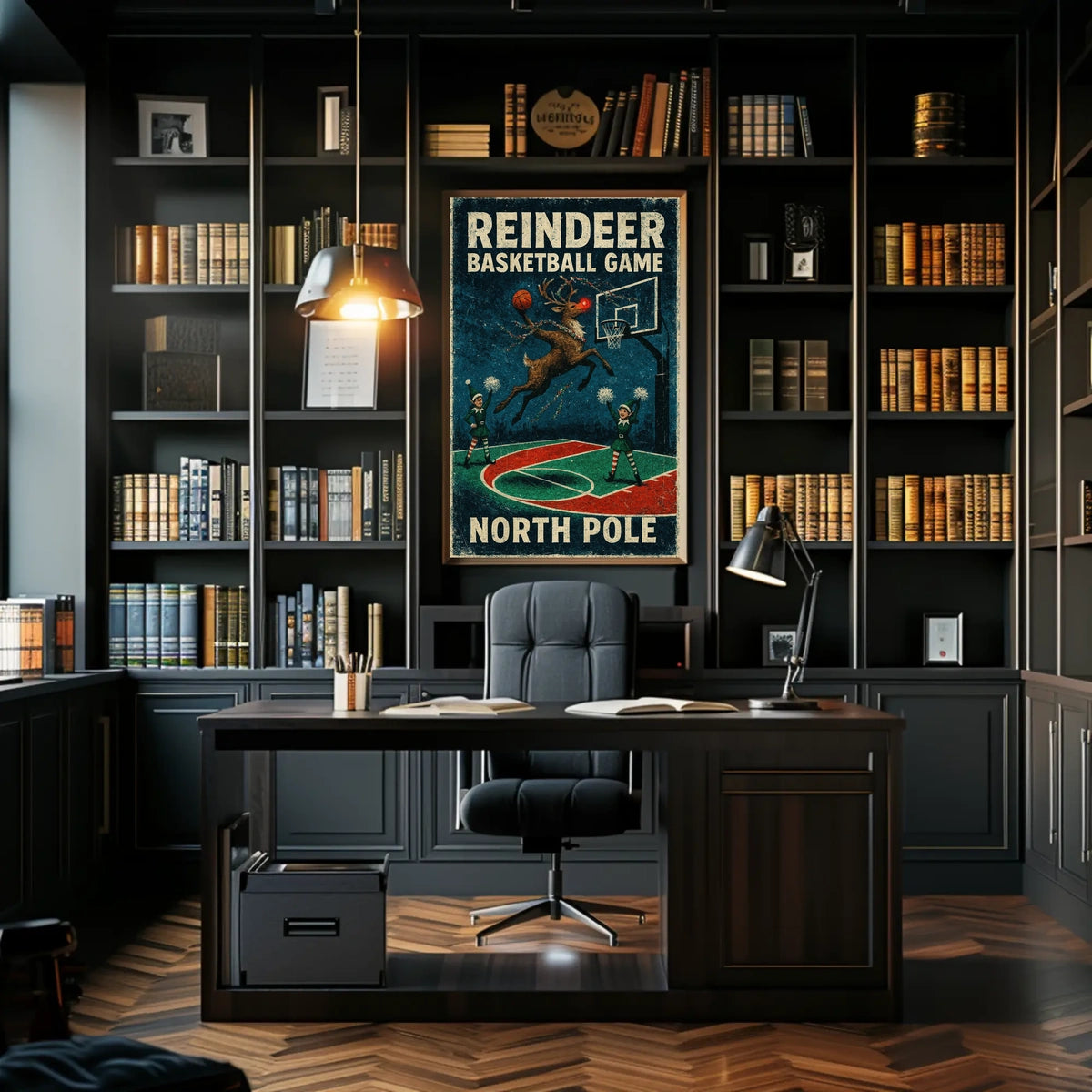 Reindeer Basketball Game At The North Poster