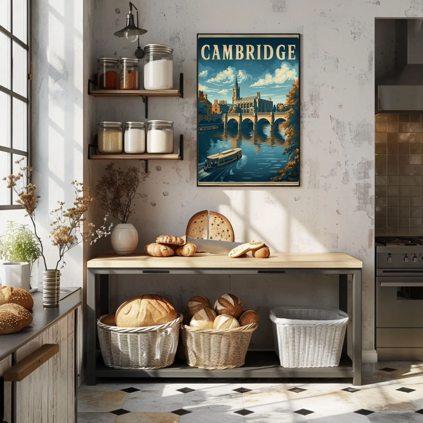 Cambridge England Bridge River Cathedral Travel Poster