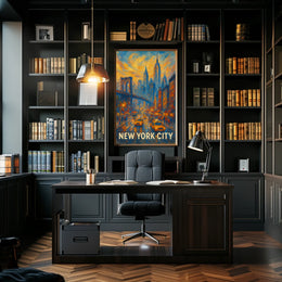 New York City Skyline Sunset Poster Modern Wall Art