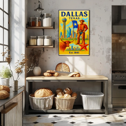 Dallas Texas Cowboy Skyline Star Travel Poster