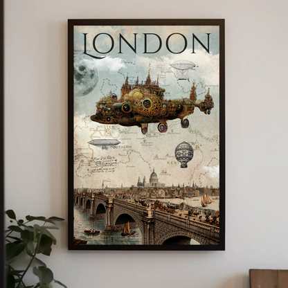 Vintage Poster Steampunk London Airship