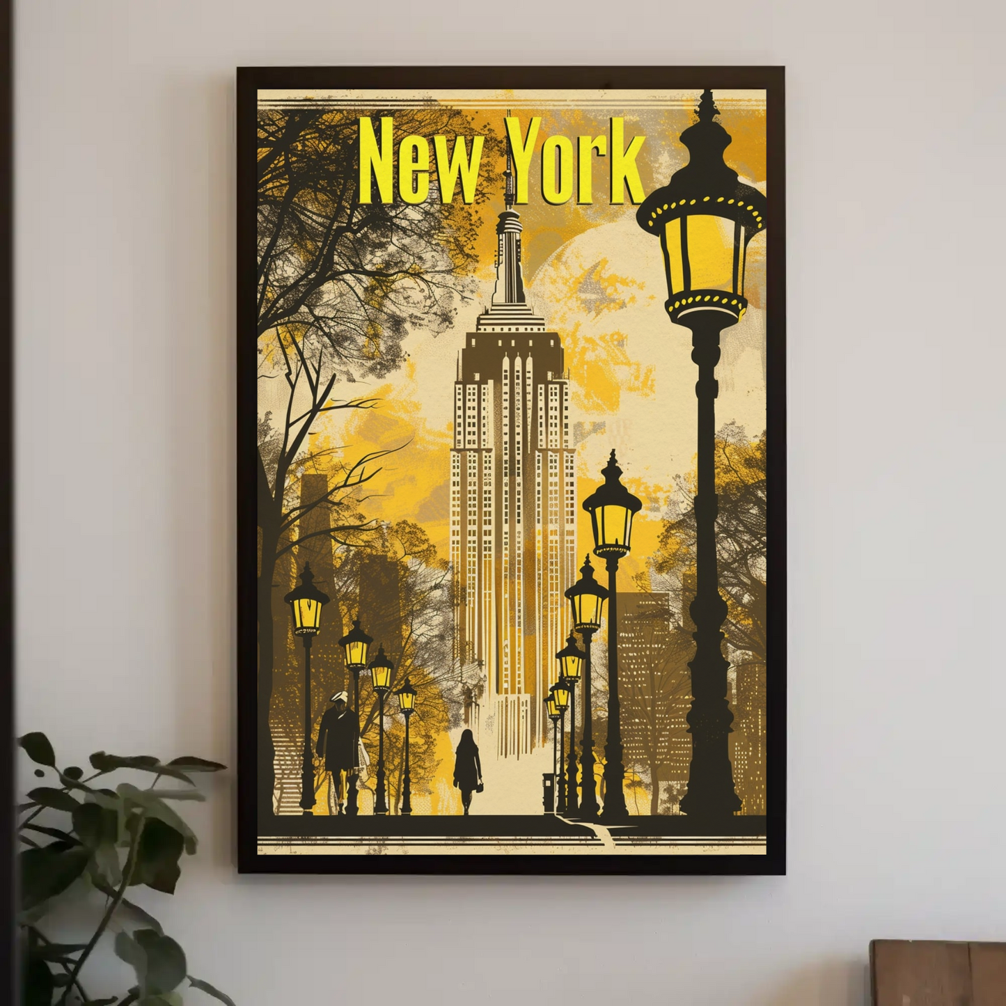 New York Yellow Lights Empire Autumn Vintage Travel Poster