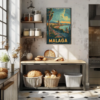 Malaga Sunset Beach Promenade Travel Poster
