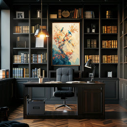 Serene Birds on Blossoming Tree Art Poster PosterGoat