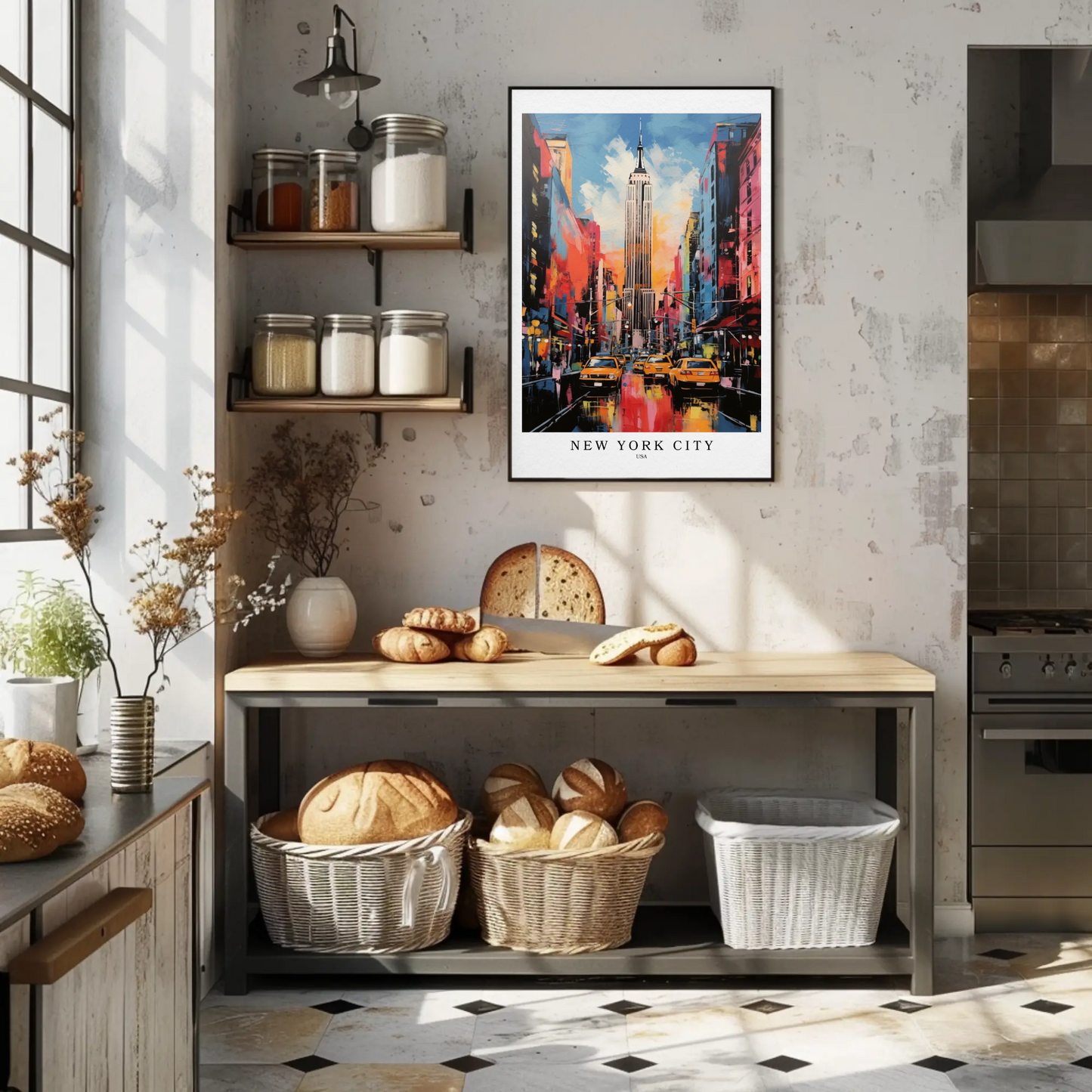 New York City Empire State Colorful Skyline Travel Poster