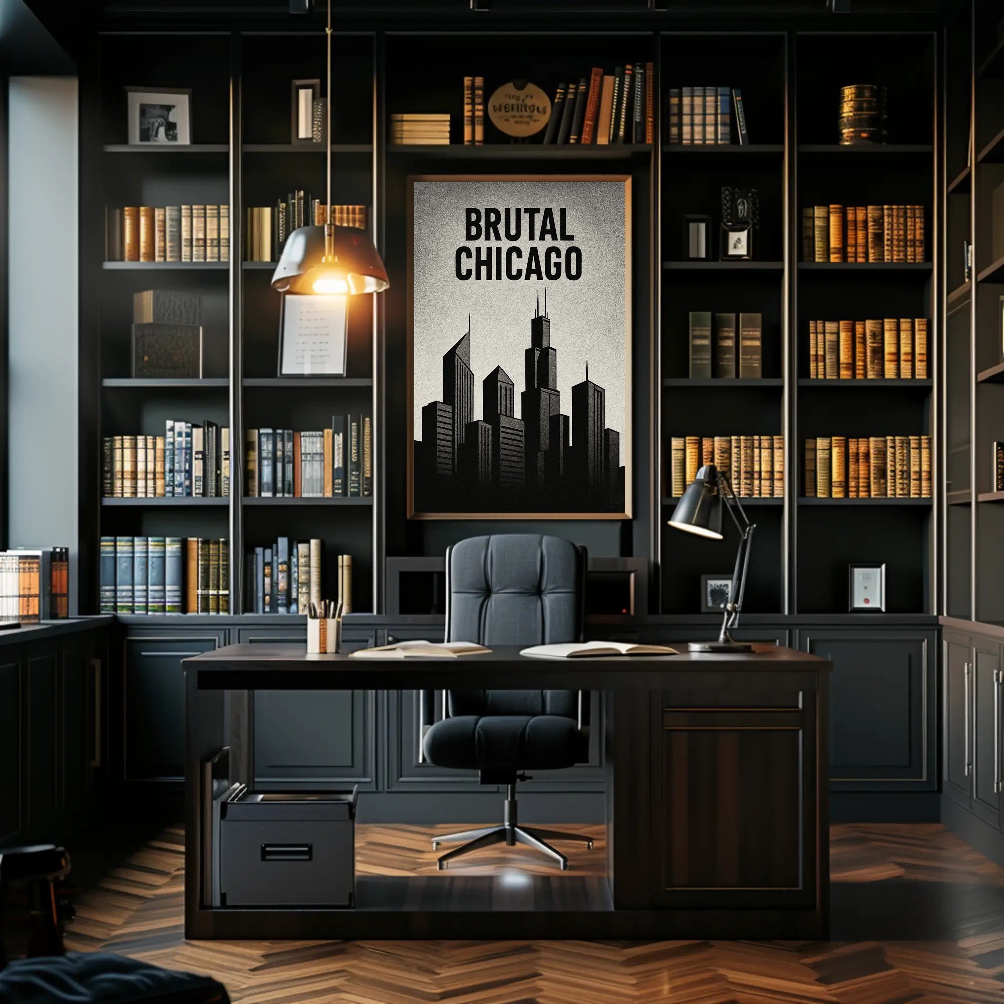 Bold Black-and-White Chicago Skyline Urban or Cityscape Poster