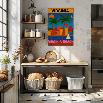 Virginia Beach Colorful Palms Cityscape Sunset Travel Poster