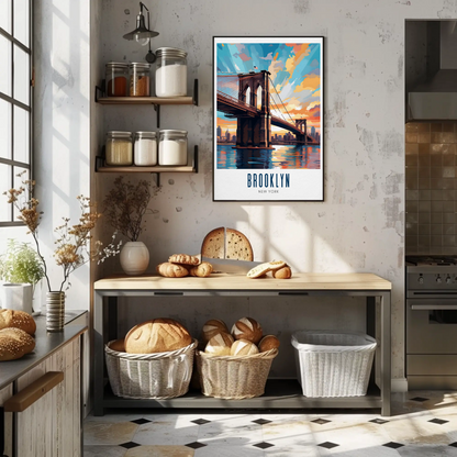 Brooklyn Bridge New York City Travel Sunset Poster