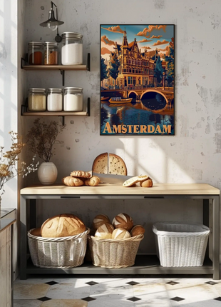 Amsterdam Canals Historic Architecture Boats Scenic Travel Poster