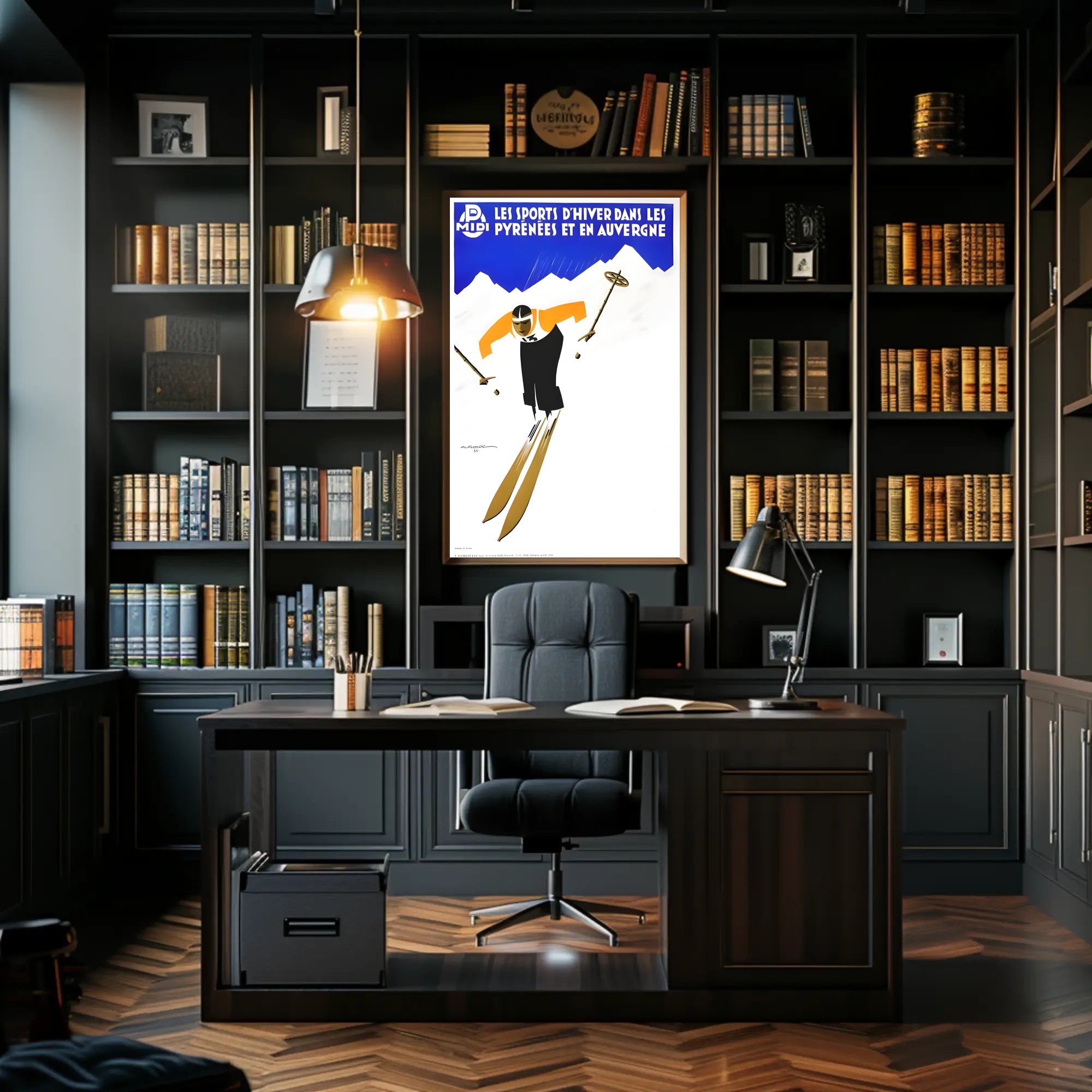 Dynamic Skier in Pyrenees Auvergne Winter Sports Poster PosterGoat