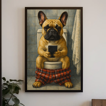 French Bulldog Pooping Vintage Poster