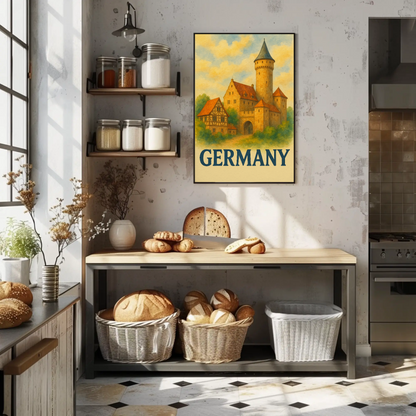 Germany Castle Village Watercolor Travel Poster