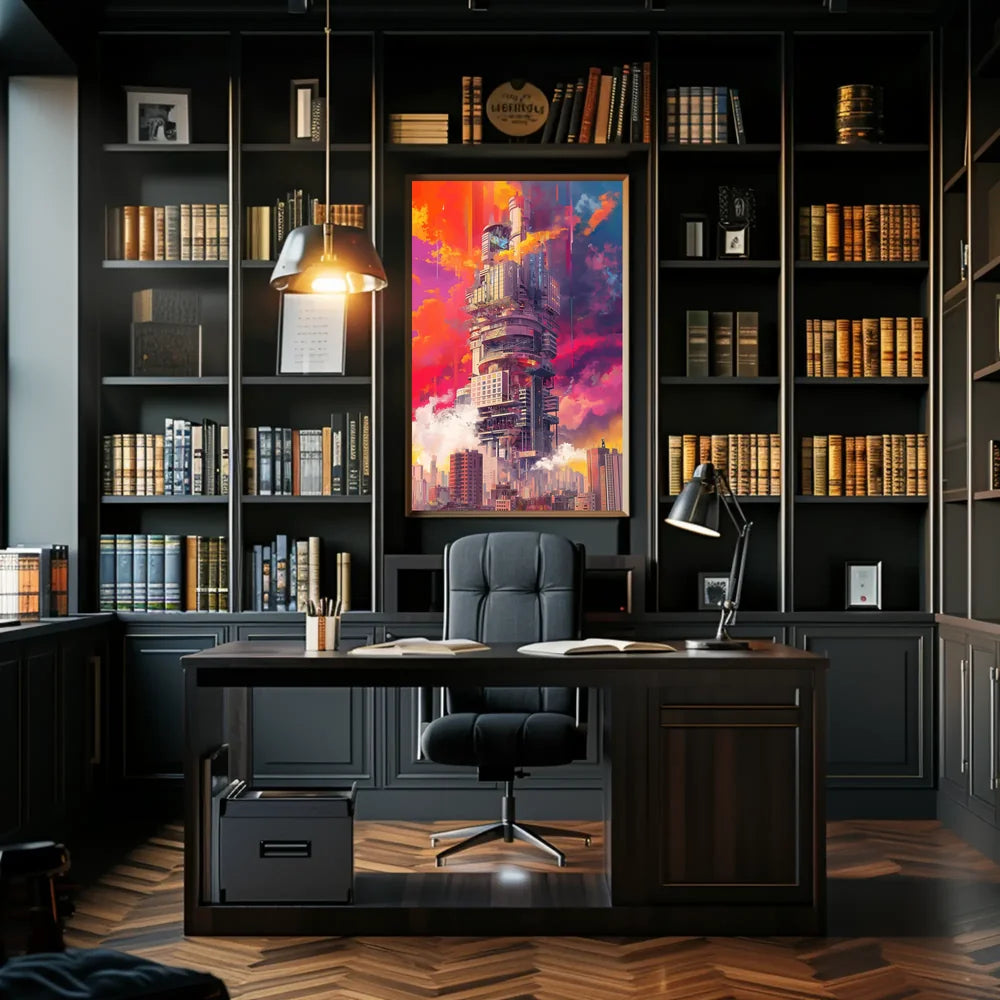 Futuristic Cityscape Art Deco Style Poster