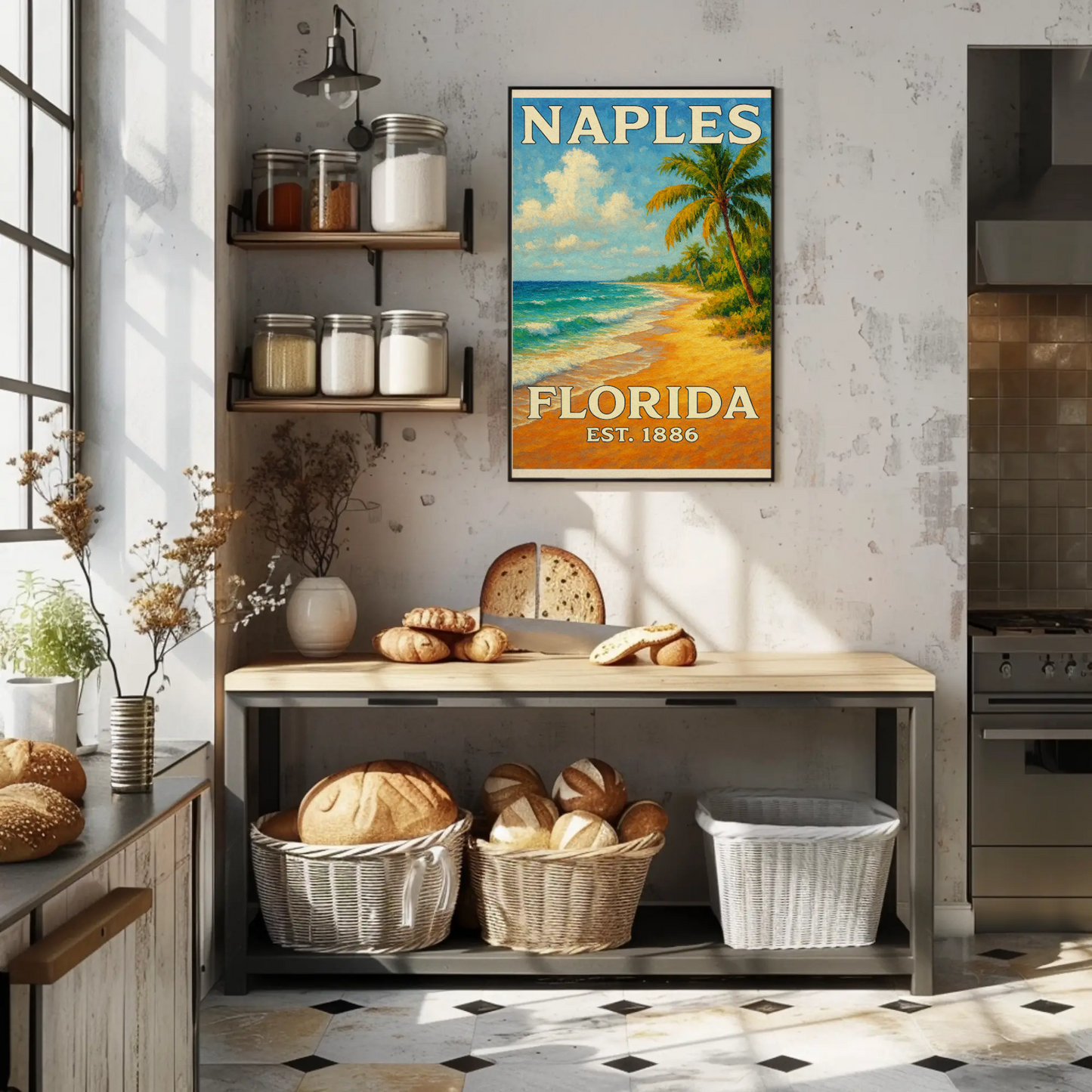 Naples Florida Beach Palms Surf Coastline Travel Poster