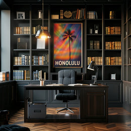 Vibrant Honolulu Skyline Digital Painting Poster