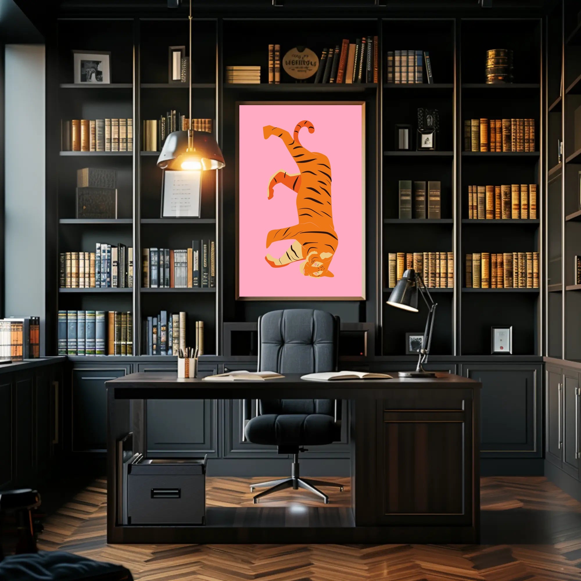 Tiger's Playful Dance: Abstract or Artistic Poster PosterGoat