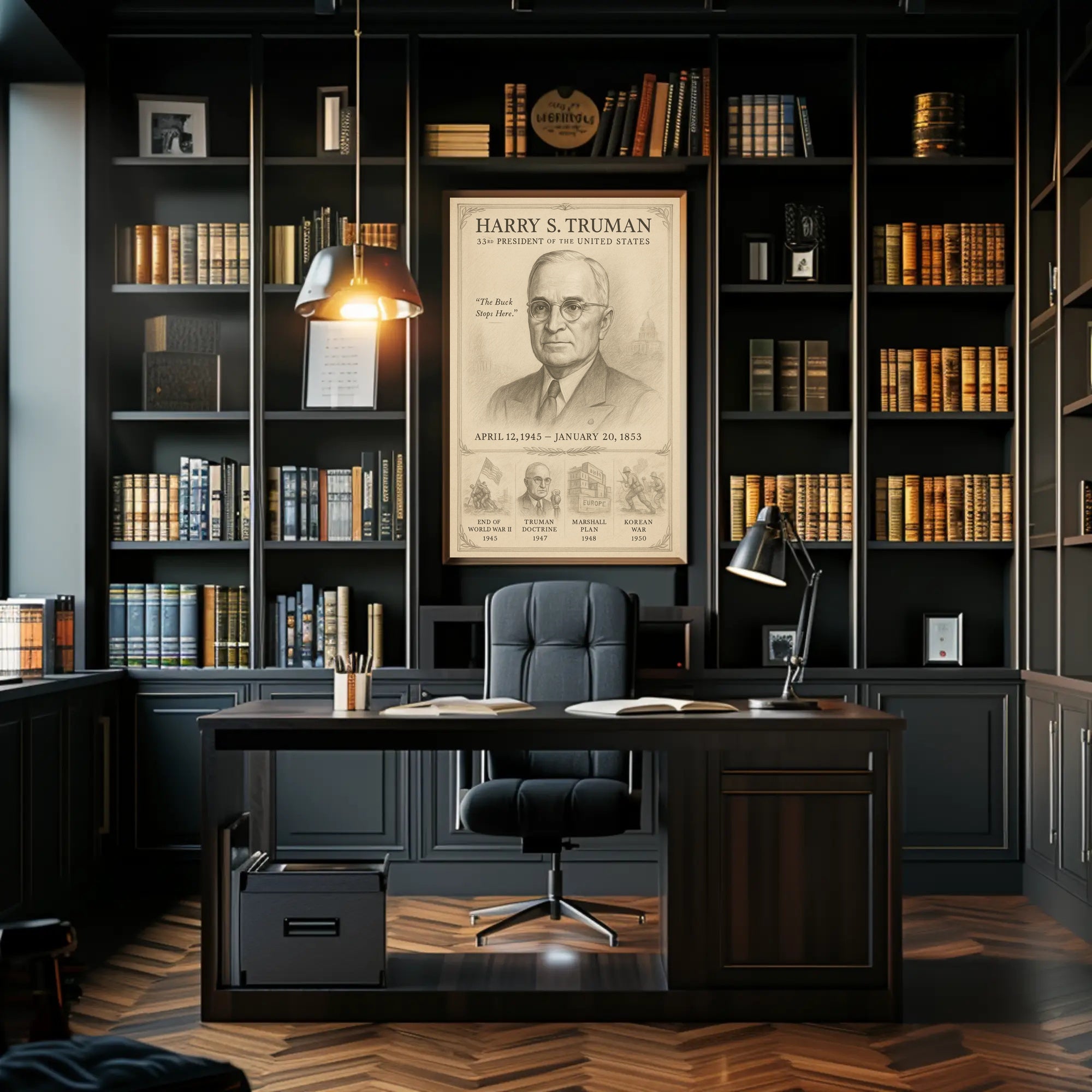 Harry S Truman 33rd President Sketch Poster Wall Art Print PosterGoat
