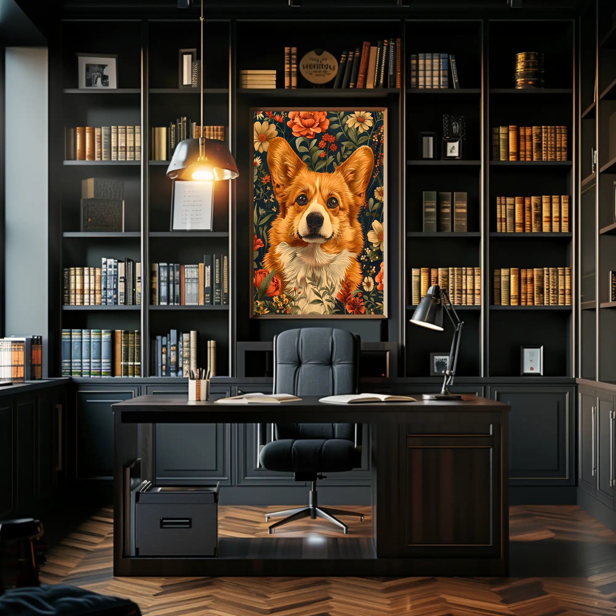 Floral Corgi Delight Wall Art Print