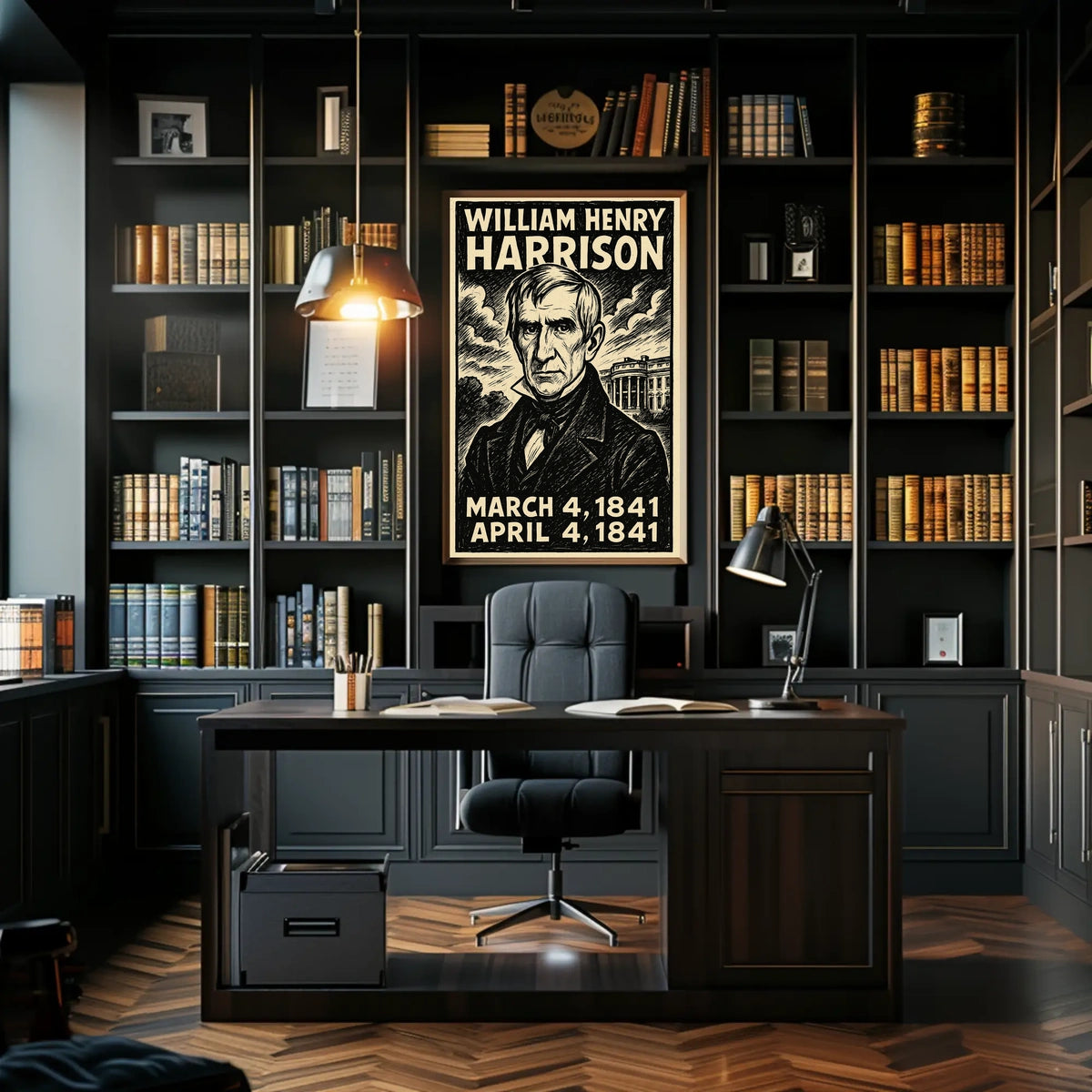 William Henry Harrison 9th President of the United States B & W Comic Sketch Poster