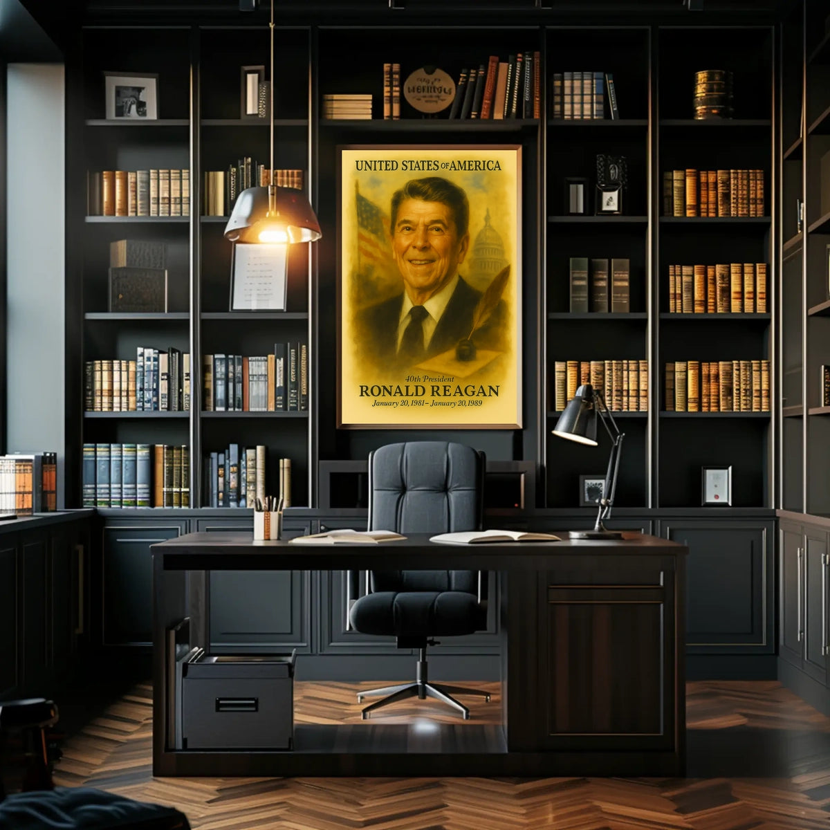 Ronald Reagan 40th President of the United States Vintage Watercolor Poster