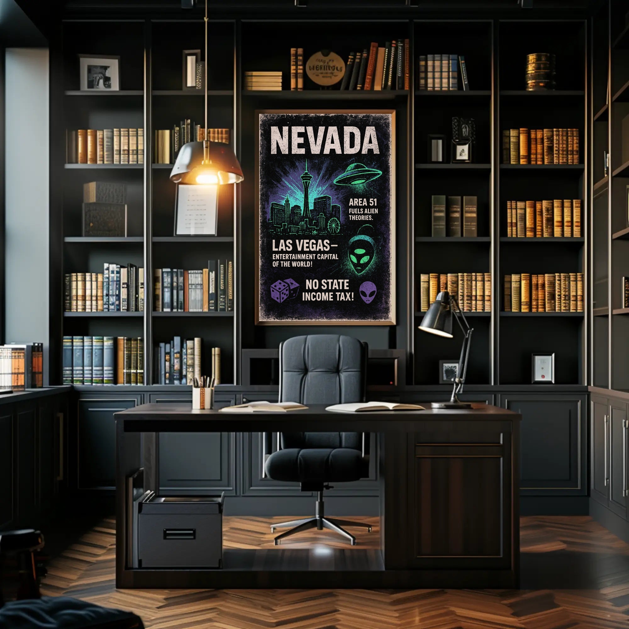 Nevada Alien Theories & Las Vegas Retro Travel Poster