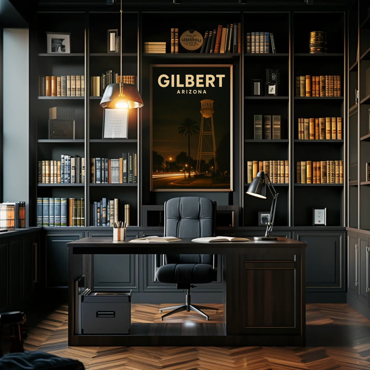 Gilbert Arizona Nighttime Landmark Realism Timeless Poster