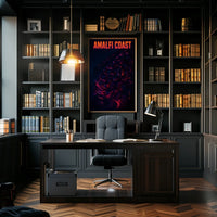 Amalfi Coast Neon Nightscape Poster Wall Art Decor Print
