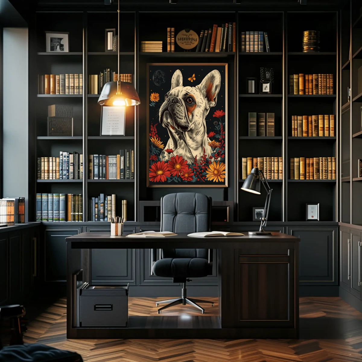 Floral Bulldog Fantasy Poster