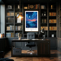 Dreamy Coastal Night Scene Under Full Moon - Artistic Poster