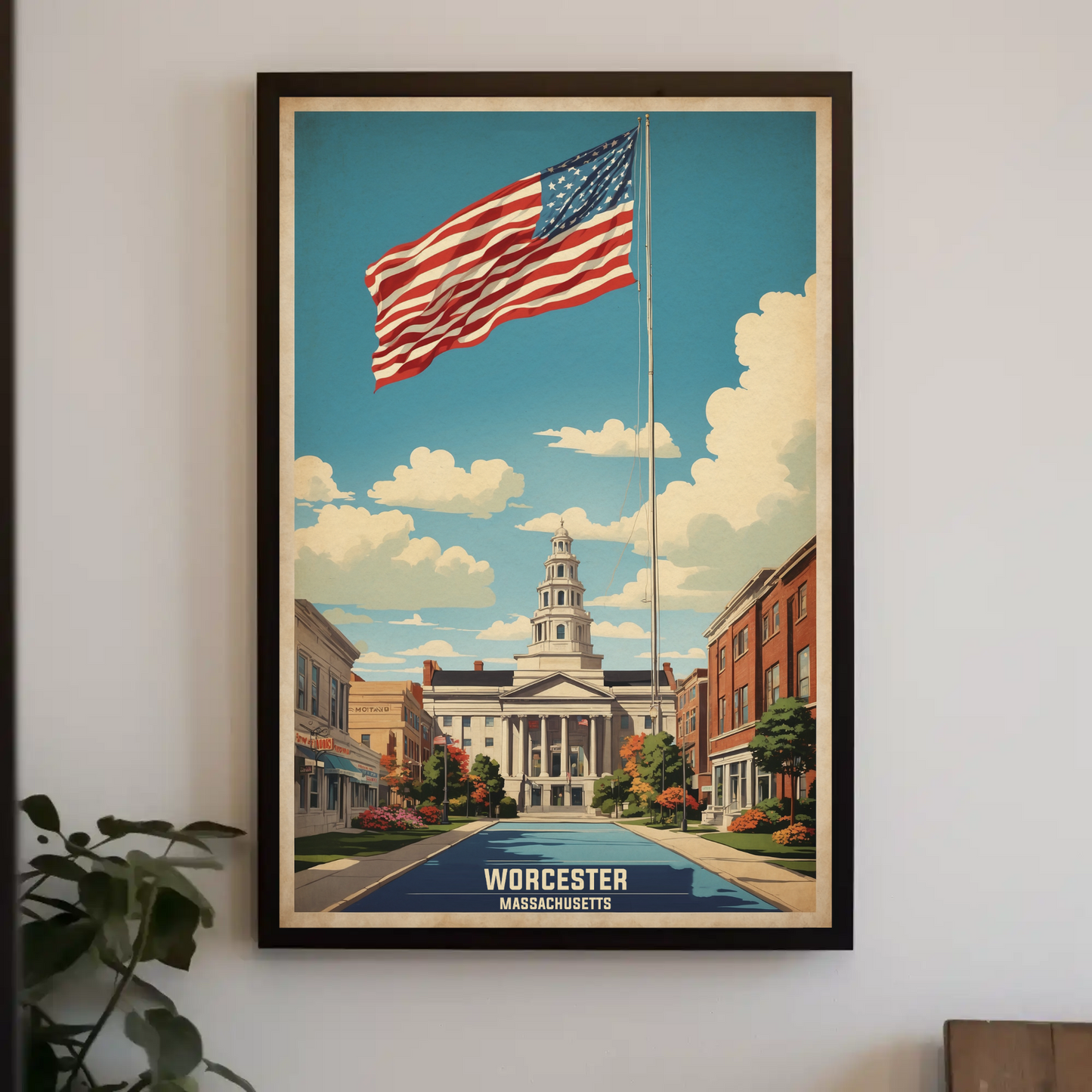 Worcester Massachusetts Grand Civic Pride Vintage Travel Poster