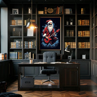 Rocking Santa Playing Guitar Christmas Pop Culture Poster
