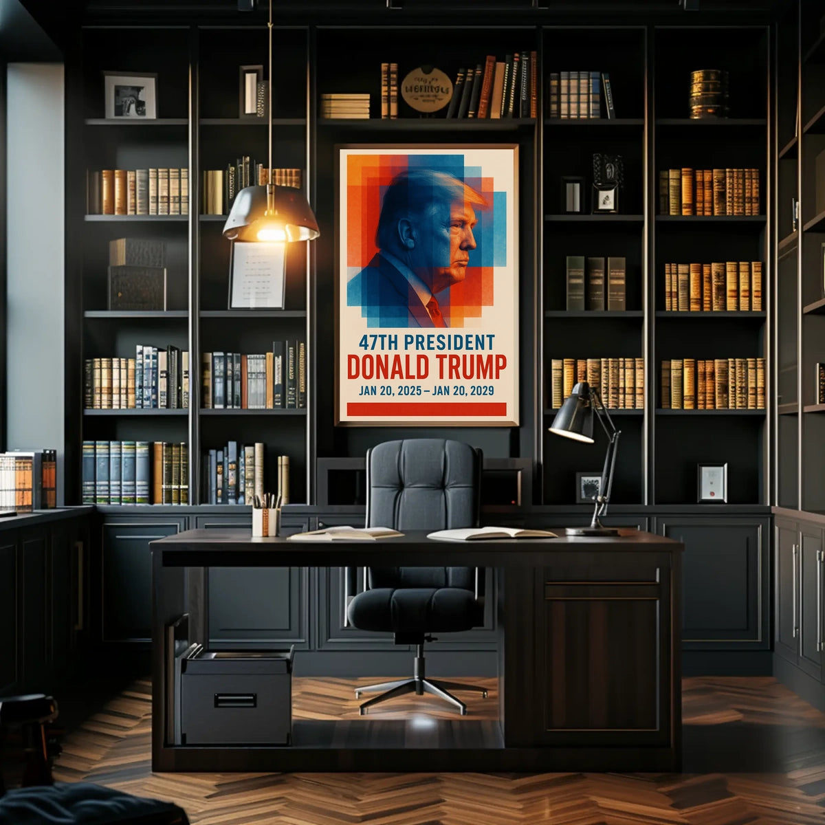 Donald Trump Visionary Leadership Side Profile Geometric Red Blue Patriot Poster