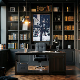 Winter Cemetery Scene with Wreath and Cross Poster