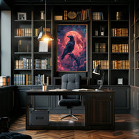 Mystical Raven Under Blood Moon Art Print Poster PosterGoat