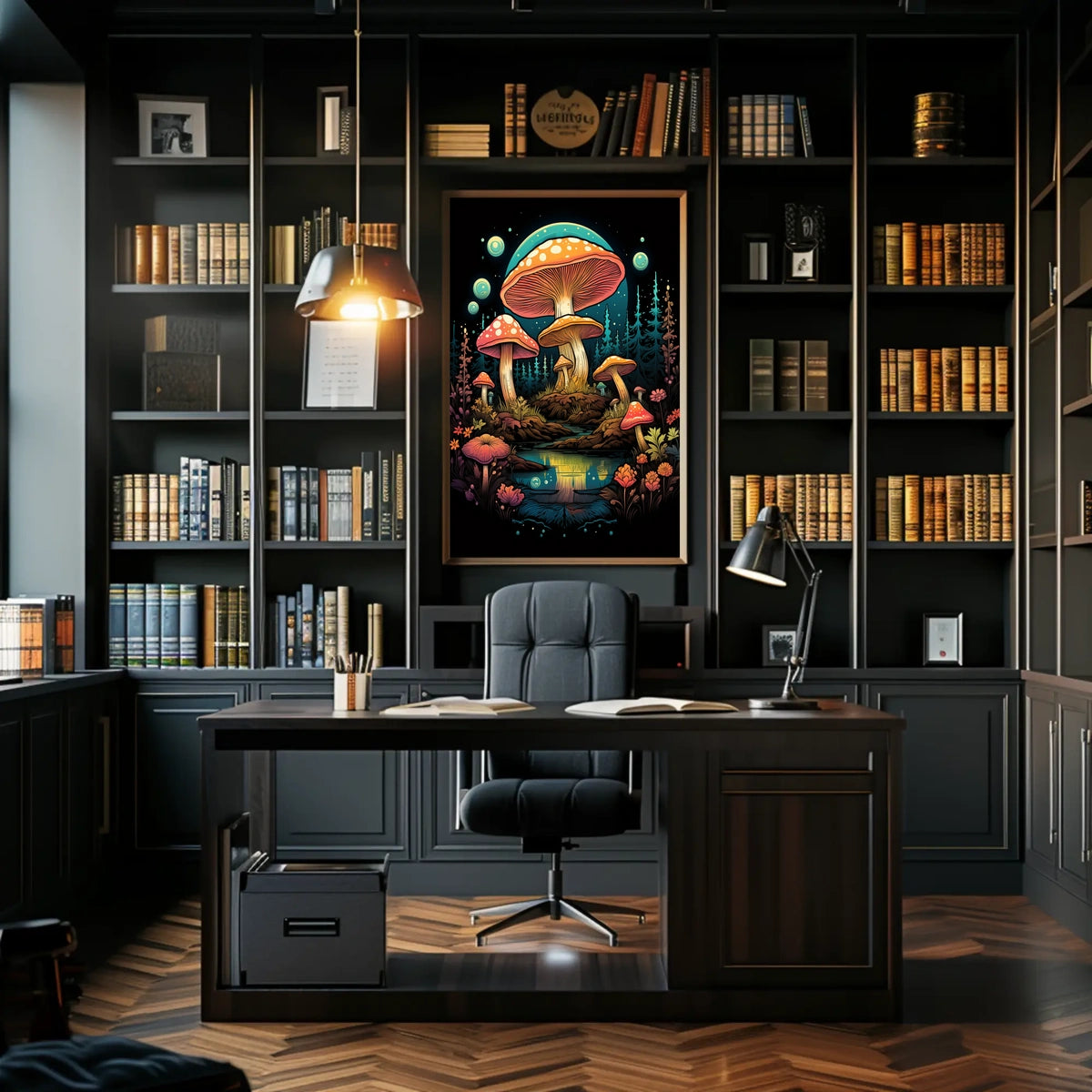 Magical Forest Oversized Mushrooms Abstract, Artistic Poster