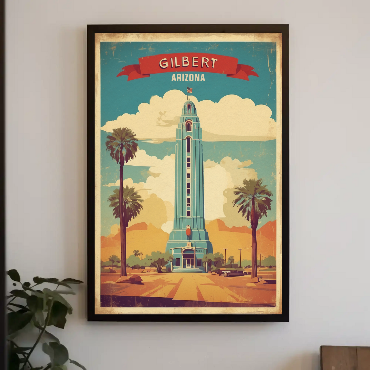 Gilbert Arizona Blue Tower Palm Desert Vintage Travel Poster