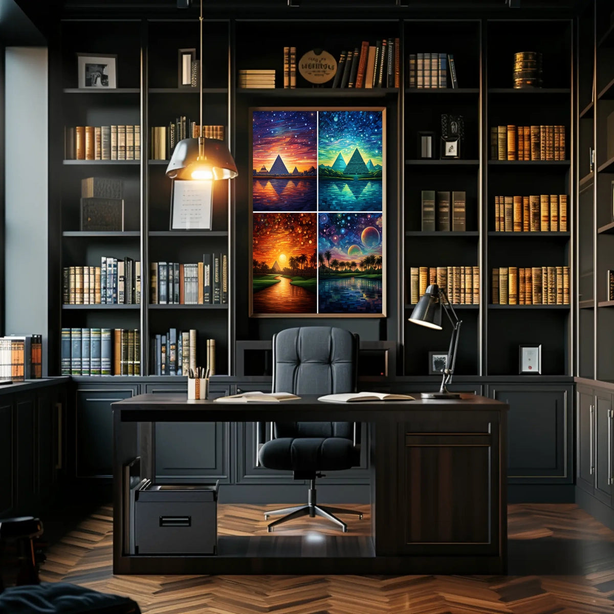Egyptian Pyramids in Dreamlike Celestial Landscapes Cultural Poster
