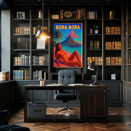 Vibrant Bora Bora Beach Scene in Travel Poster PosterGoat
