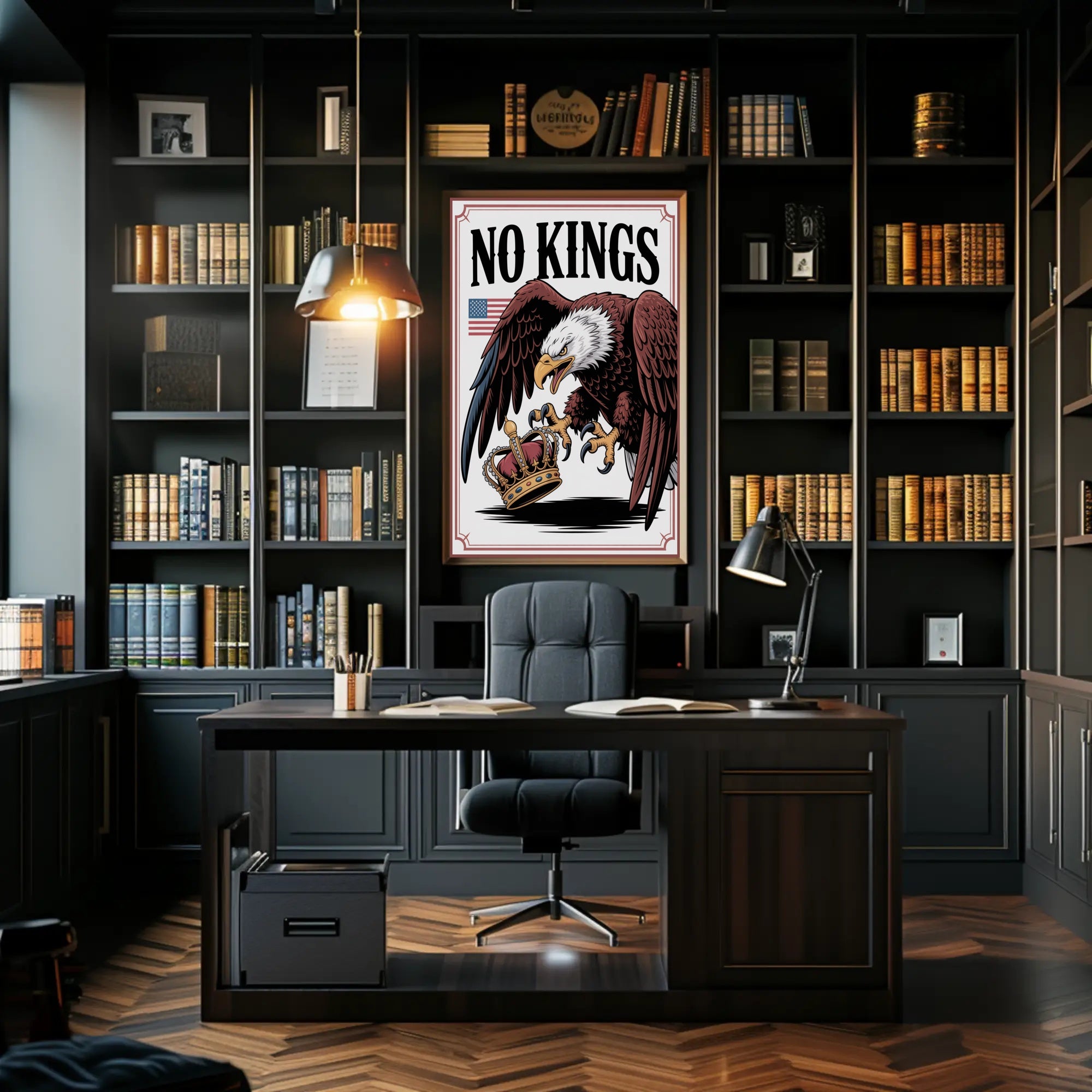 NO KINGS Eagle Anti-Monarchy Political or Propaganda Poster
