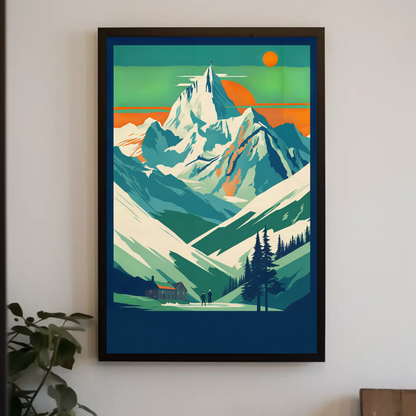 Cable Cars Over Dramatic Mountain Valley Vintage Travel Poster