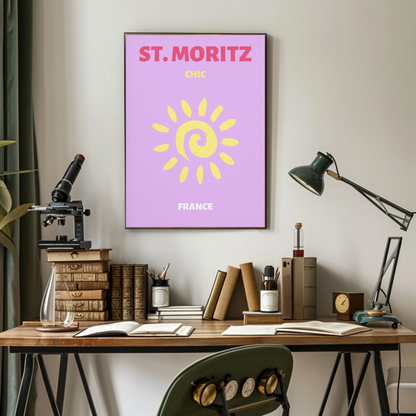St Moritz Chic Sun Graphic Retro Travel Poster