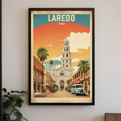 Laredo Texas Historic Tower Vintage Travel Poster