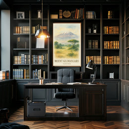 Kilimanjaro Watercolor Vintage Travel Explorer Poster