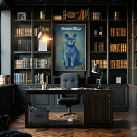Russian Blue Cat Portrait Art Print For Home Decor Poster